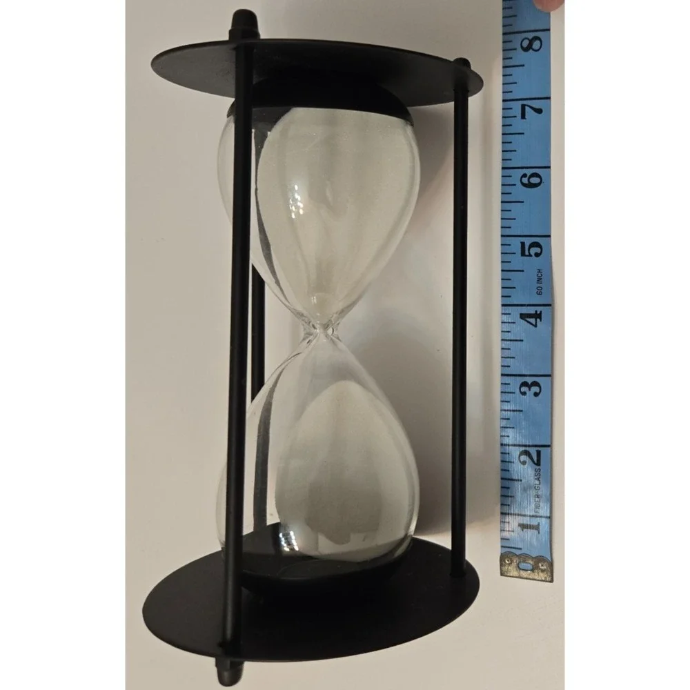 Black Metal & Glass Hourglass Sand Timer Decorative Home Office Desk Accent